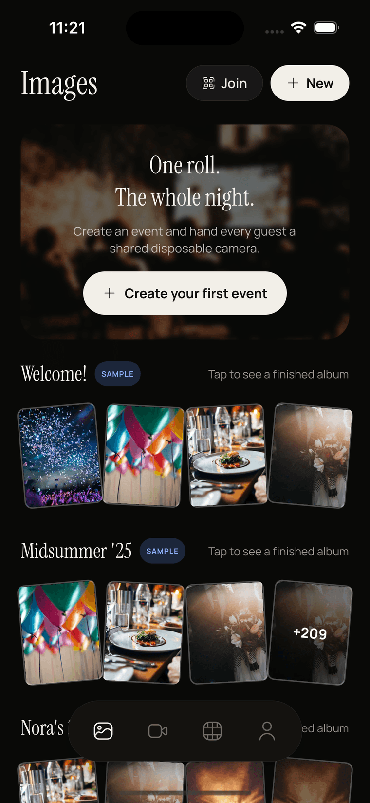 Flash-appen som visar ett eventalbum